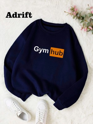 Tarzsokak Gym Hub Renkli Oversize Bisiklet Yaka Pamuklu Sweatshirt Lacivert