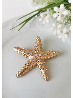 Halley Concept Kristal Taş Detaylı Gold Deniz Yıldızı Broş 6x6 cm