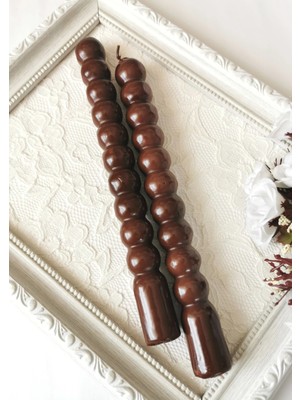 Halley Concept Kahverengi Yuvarlak Formlu Dekoratif Şamdan Mumu 2'li Set 21 cm