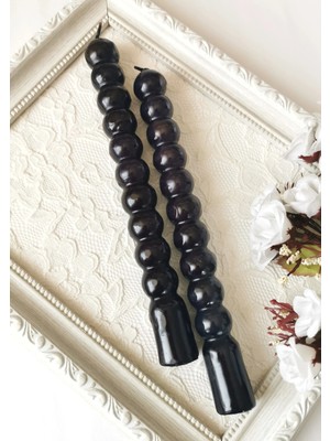 Halley Concept Siyah Yuvarlak Formlu Dekoratif Şamdan Mumu 2'li Set 21 cm
