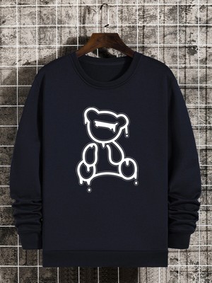 Tarzsokak Bear Print Lined Sweatshirt Lacivert