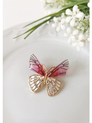 Halley Concept Pembe Kelebek Taş Detaylı Broş 3,5x3,5 cm