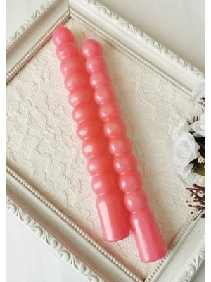 Halley Concept Mercan Pembe Yuvarlak Formlu Dekoratif Şamdan Mumu 2'li Set 21 cm