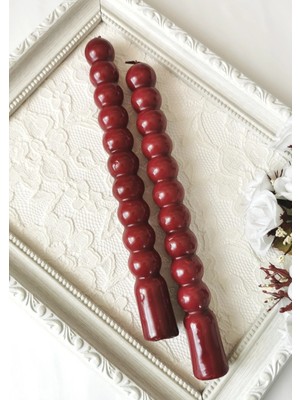 Halley Concept Bordo Yuvarlak Formlu Dekoratif Şamdan Mumu 2'li Set 21 cm