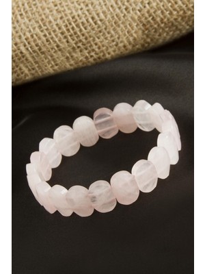 Bijuteri Net Oval Kesim Orjinal Pembe Kuvars Doğaltaşlı Bileklik
