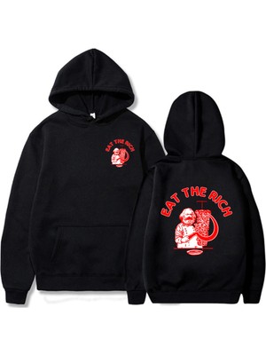 Tarzsokak Siyah Unisex Doner Kebabı Zengin Hoodie Temel Sonbaharharajuku Çift Baskılı