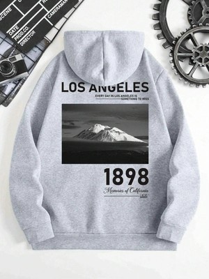 Tarzsokak Los Angeles Baskılı Üç Iplik Ünisex Oversize Sweatshirt Gri