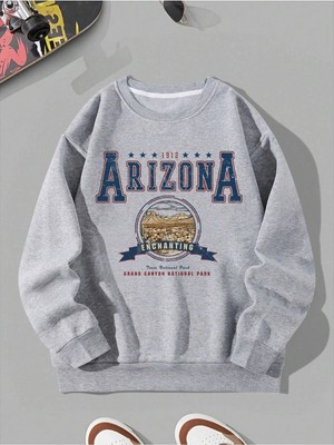 Tarzsokak Arizona Baskılı Üç Iplik Unisex Oversize Sweatshirt Gri