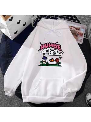 Tarzsokak Beyaz Unisex Humbe Şarkıcı Grafik Kapüşonlu Karikatür Grafik K