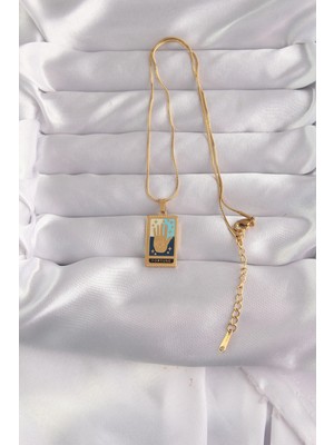 Hsc Bilişim 316L Çelik Gold Renk Karışık Mineli El Figür Tarot Kolye -
