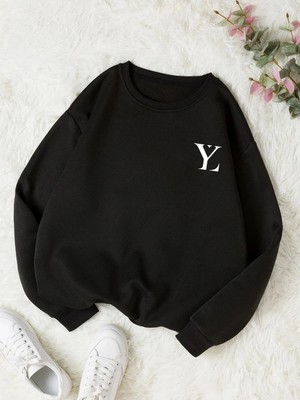 Tarzsokak Yl Özel Baskılı Renkli Oversize Bisiklet Yaka Pamuklu Sweatshirt Siyah