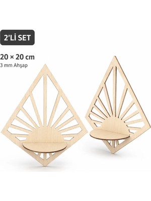 Arlia Design Arliadesign 2’li Ahşap Duvar Rafı – Elmas Desenli Dekoratif Küçük Duvar Rafı 20X20 cm