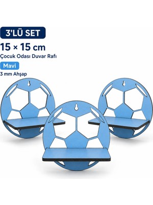 Arlia Design Arliadesign 3’lü Futbol Topu Figürlü Ahşap Duvar Süsü 15X15 cm Mavi Çocuk Odası Dekoru
