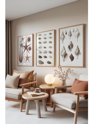 1001 Ahşap Çerçeveli 3’lü Tablo Seti Deniz Koleksiyonu – Vintage Çizim Salon Set 30123, 50 x 70