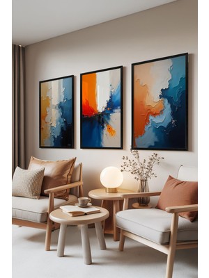 1001 Siyah Çerçeveli 3’lü Tablo Seti Altın Yapraklar – Yeşil Arka Plan Salon Set 30011, 30 x 40