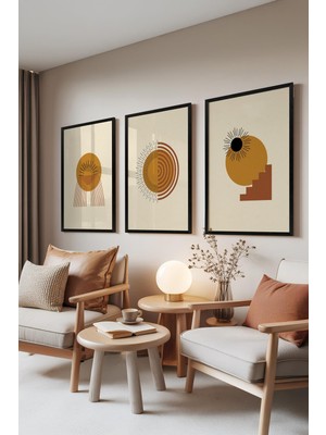 1001 Siyah Çerçeveli 3’lü Tablo Seti Rising Suns – Retro Enerji Salon Set 30095, 21 x 30