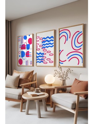 1001 Ahşap Çerçeveli 3’lü Tablo Seti Modern Geometrik – Canlı Renkler Salon Set 30111, 10 x 15