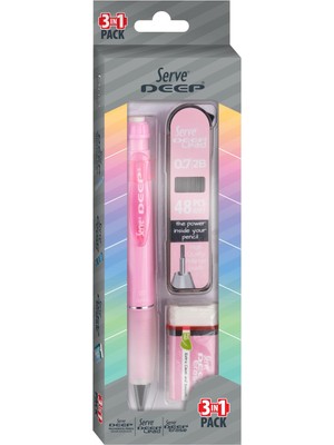 1001 Deep Versatil Kalem, Silgi ve Kalem Ucu 0,7mm 3'lü Set - Şeker Pembe