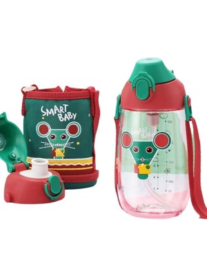 1001 Küçük Boy 480ML Kılıflı Askılı Pipetli/pipetsiz Iki Ayrı Kapaklı Tritan Çocuk Matarası 6