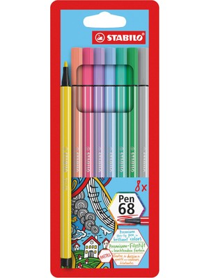 1001 Pen 68 - Keçe Uçlu Boya Kalemi - 8'li Paket - Pastel Renkler