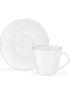 1001 Vela 6 Kişilik 12 Parça Kahve Fincan Takımı, Beyaz-Silver, 11 x 11 x 1,5