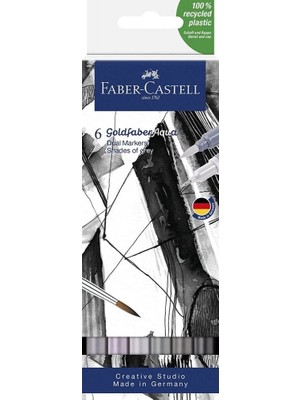1001 164522 - Goldfaber Aqua Dual Marker, Gri Tonlarında, Fırça Uçlu ve Ince Uçlu Keçeli Kalem, 6'l