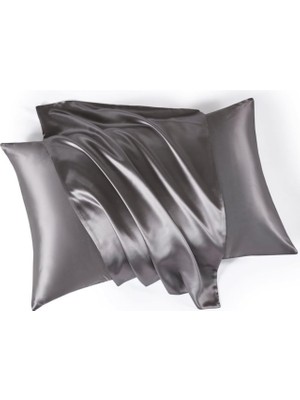 1001 Ipeksi Zarafet | Ipek Saten Yastık Kılıfı Seti - 50X70 cm | Lüks Konfor ve Şıklık (Gri, St