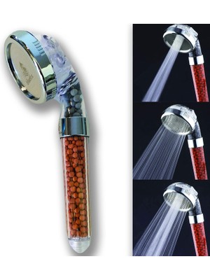 1001 Arıtmalı Tasarruflu Duş Başlığı - 3 Ayarlı Krom & ŞEFFAF,%200 Artan Basınç,%35 Tasarruf,