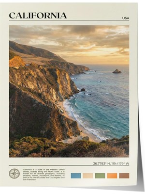 1001 Poster California Sahil Kayalıkları Gün Batımı Salon Dekoru, 50 x 70