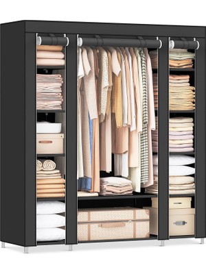 1001 Gardırop, Kumaş Gardırop, Dokunmamış Kumaş Kapaklı, Elbise Askılı Katlanır Gardırop, 45 x