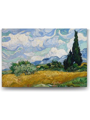 1001 Vincent Van Gogh - Selvi Ağaçlı Buğday Tarlası Tablosu - 60X40CM
