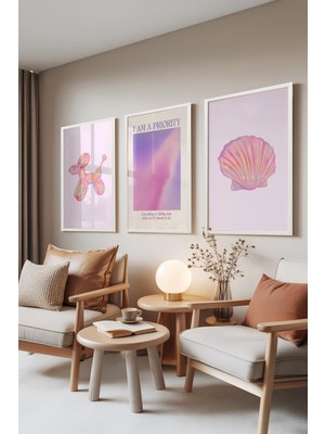 1001 Beyaz Çerçeveli 3’lü Tablo Seti I Am A Priority – Deniz & Pembe Düşler Ofis Set 30073, 10 x