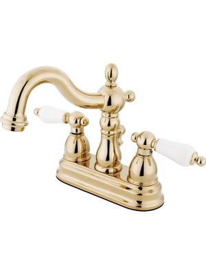 1001 KB1602PL Heritage 4 Inç Centerset Lavabo Bataryası Porselen Kol Saplı, Parlak Pirinç