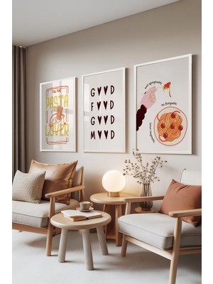 1001 Beyaz Çerçeveli 3’lü Tablo Seti Pasta Lover – Eğlenceli Spagetti Teması Mutfak Set 30012, 7