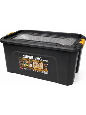 1001 Super Bag 80 L Kapaklı Saklama Kutusu, Ağır Hizmet Plastik Depolama Kutusu, Çok Amaçlı Eşya D