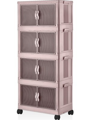 1001 4 Kat Portatif Organizer Tekerlekli Çok Amaçlı Katlanabilir Dolap, Kapaklı Düzenleyici Raf Mutf
