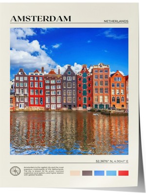 1001 Poster Amsterdam Kanal Evleri Renkli Şehir Manzarası Salon Dekoru, 21 x 30