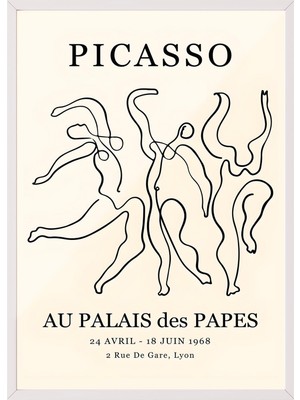 1001 Beyaz Çerçeveli Tablo Picasso Figürleri - Line Art Salon Dekoru Poster 101919, 70 x 100