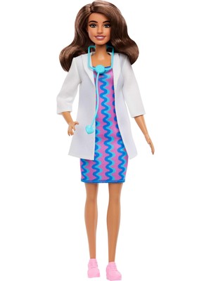 Barbie Çıkarılabilir Beyaz Önlüğü, Elbisesi, Ayakkabıları ve Stetoskop Aksesuarıyla Barbie Kariyer B