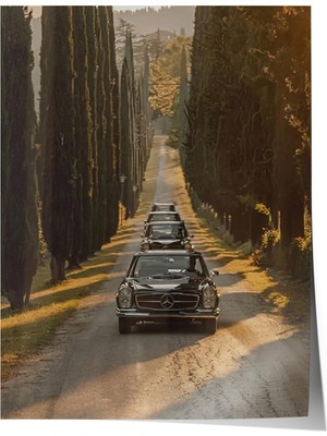 1001 Poster Klasik Araba Konvoyu Gün Batımı Salon Dekoru, 50 x 70