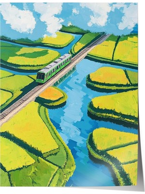 1001 Çerçevesiz Poster Kırmızı Güneşin Altında Yol - Soyut Peyzaj Salon Dekoru Poster 105907, 70