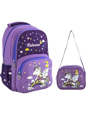 1001 Relxion Ilkokul Çantası Beslenmeli Unicorn Mor 1340