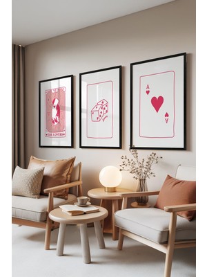 1001 Siyah Çerçeveli 3’lü Tablo Seti Love Line Art – Soft Pembe Yatak Odası Set 30148, 21 x 30