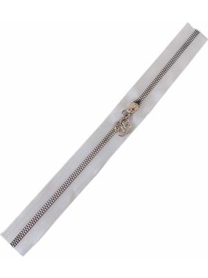 1001 Aksesuar Başlıklı Fermuar 40 cm Gümüş Metal Beyaz
