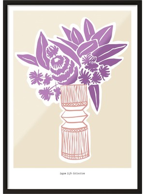 1001 Siyah Çerçeveli Tablo Mor Vazo Çiçekleri – Floral Sanat Yatak Odası Dekoru Poster 100996, 50