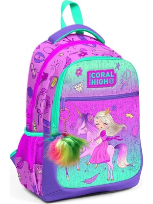 1001 Üç Gözlü Kız Çocuk Ilk ve Orta Okul Çantası - Pembe Yeşil Unicorn ve Prenses