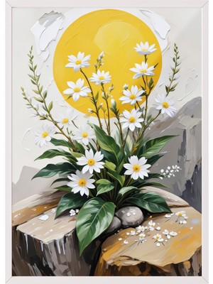 1001 Beyaz Çerçeveli Tablo, Güneşli Vazoda Papatyalar-Neşeli Botanik, Mutfak Dekoru Poster No: 10049