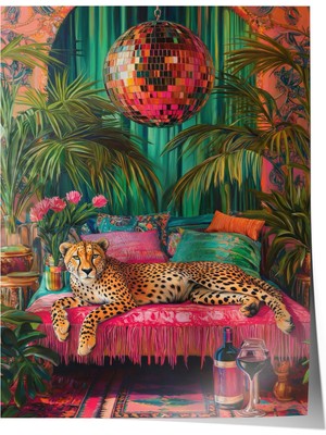 1001 Premium Poster Egzotik Tropikal Atmosferde Dinlenen Leopar Salon Dekoru, 50 x 70