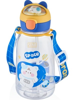 1001 Vagonlife 760ML Sevimli Kedi Figürlü Silikon Pipetli Özel Askılı Polikarbon Çocuk Su Matarası