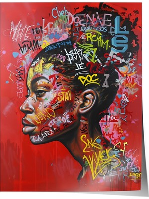 1001 Premium Poster Graffiti Stilinde Renkli Kadın Portresi Salon Dekoru, 21 x 30